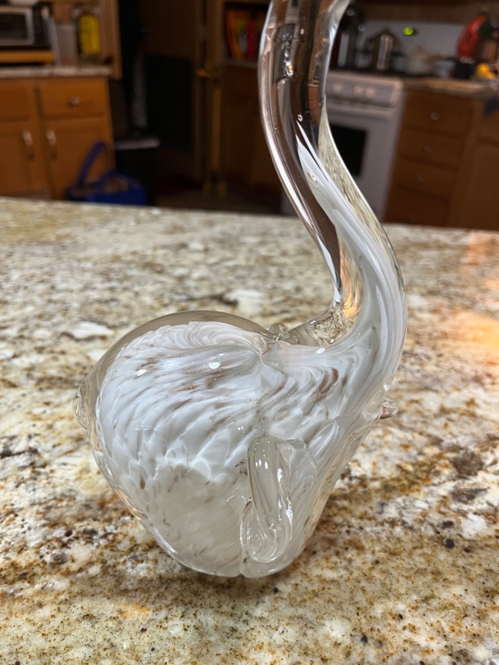 Handblown Glass Elephant Figurine - White Swirl